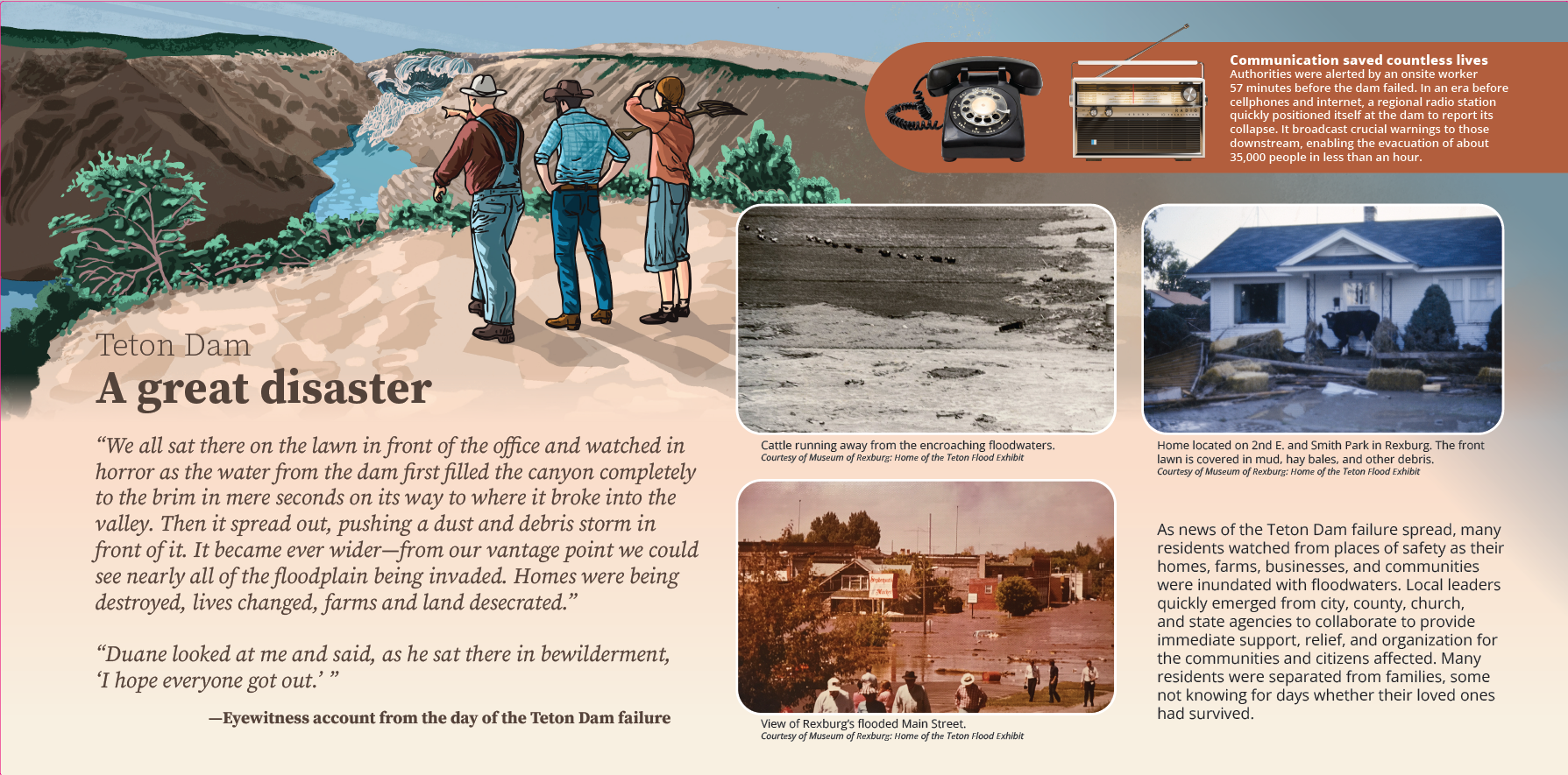 A photo of the modern, new Hoover Dam Visitor Center that depicts how it was like when the built the dam in the 1930's.